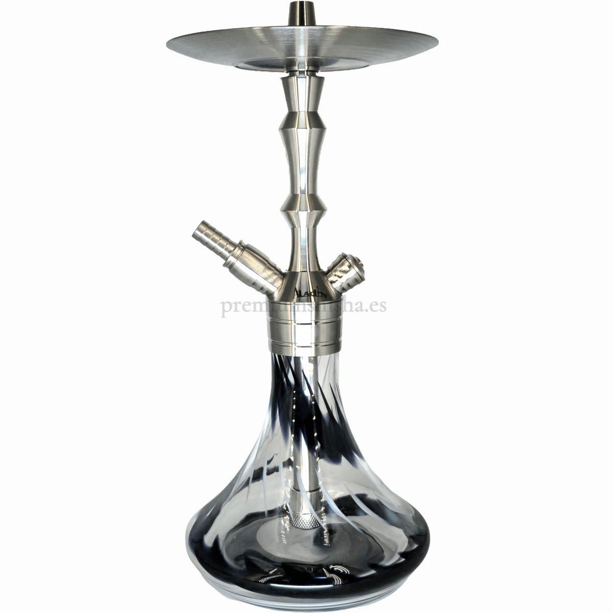 Cachimba Aladin MVP 360 Plateada, Transparente y Negra - Frontal - Premium Shisha