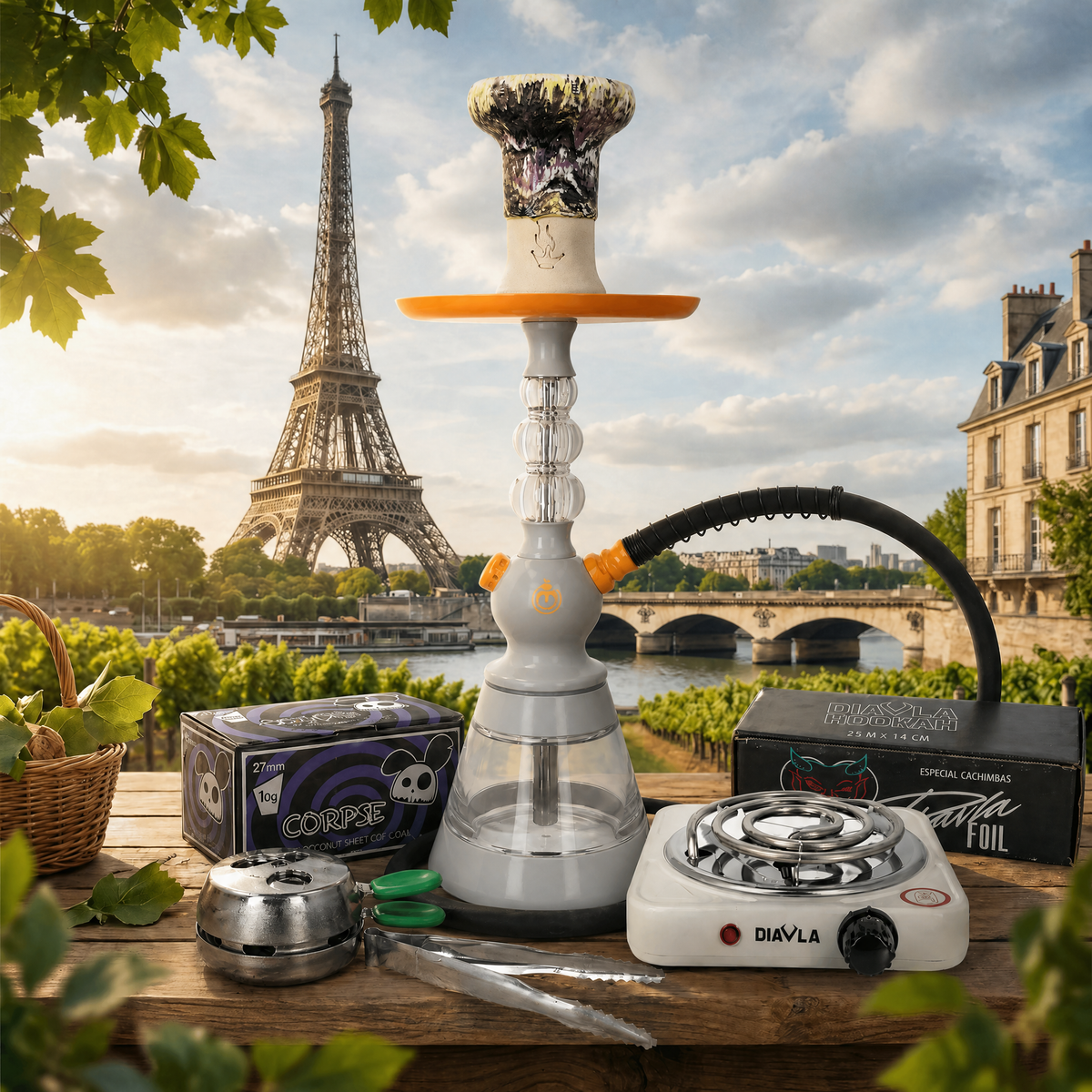 Pack Cachimba El-Badia Celeste Grey Orange - Frontal - Premium Shisha