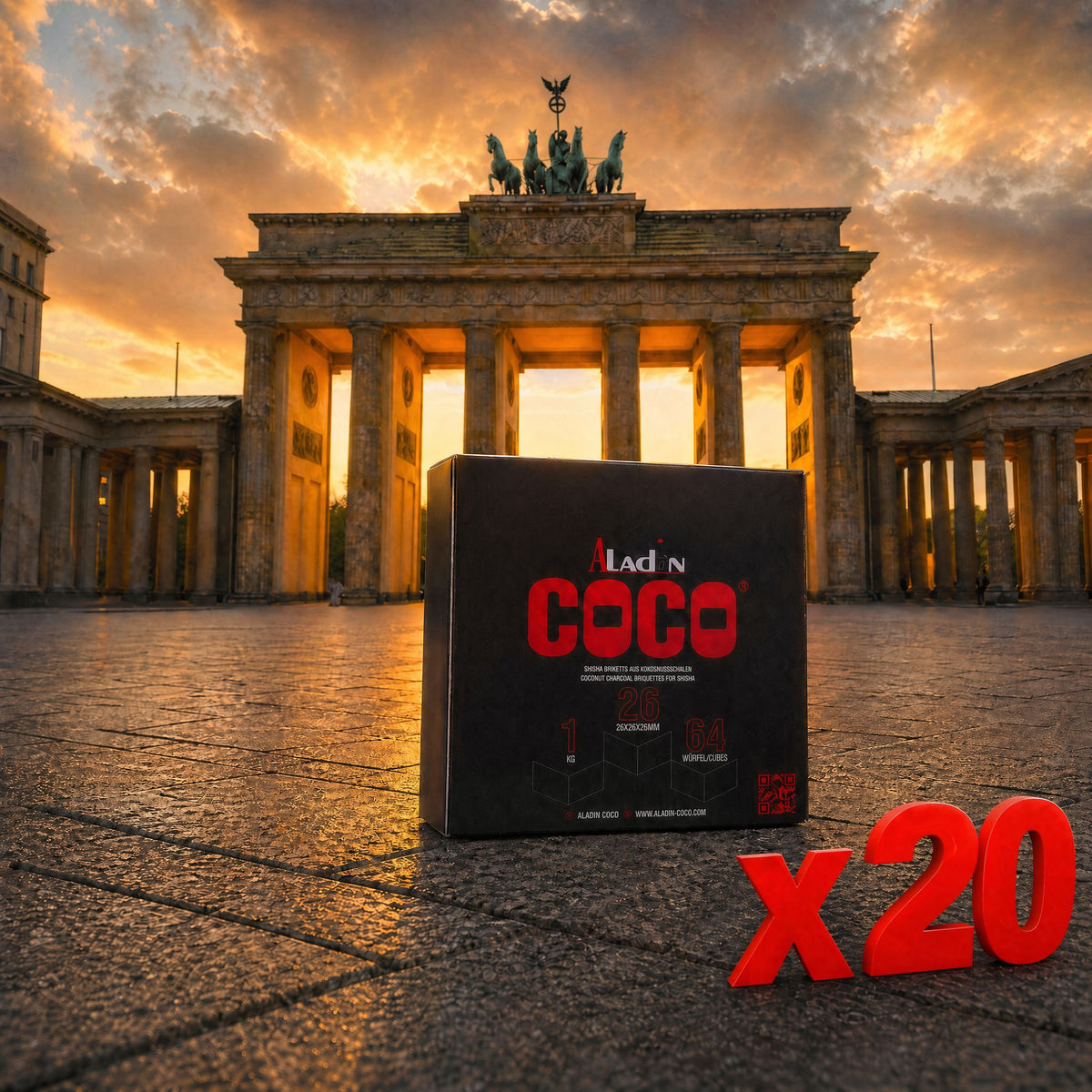 Pack Carbón Aladin Coco 20kg 26mm - Frontal - Premium Shisha