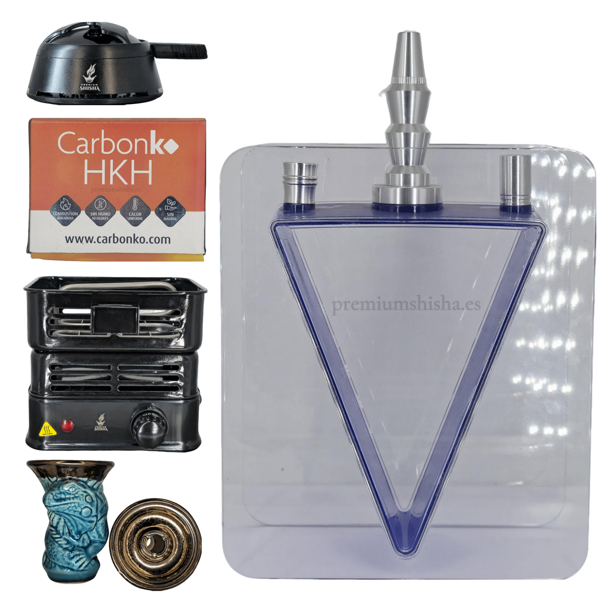 Pack Iniciación Acrilic V Shape Azul - Frontal - Premium Shisha