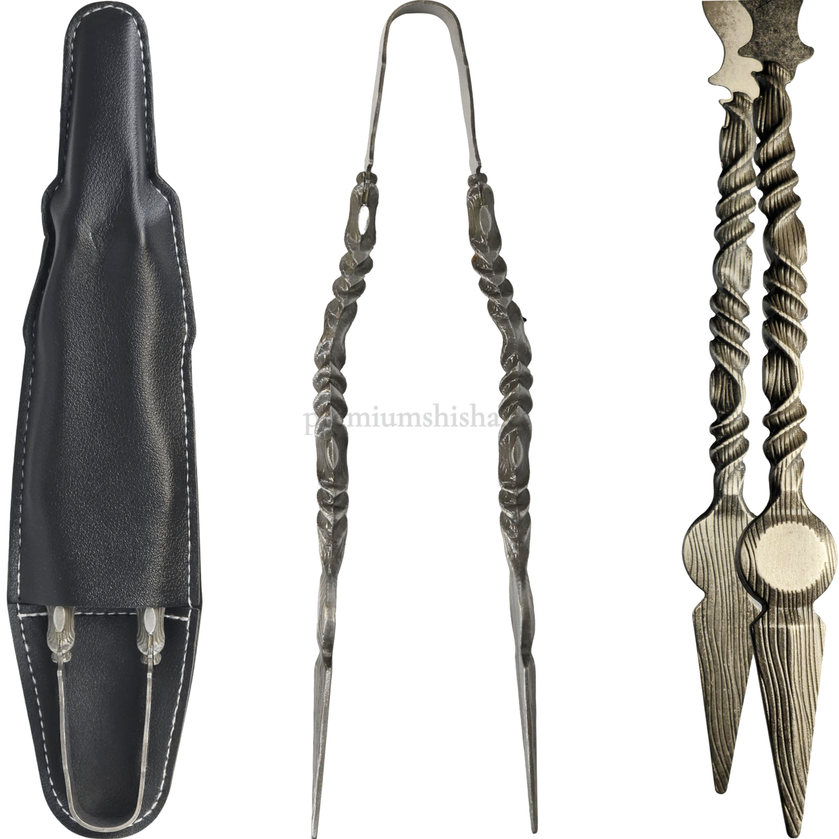 Pinza Premium Shisha Forjada Plateada - Frontal - Premium Shisha